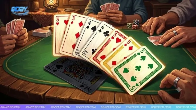 Bộ ba đôi thông chặt đè quân hai cơ minh họa cách chặt heo hiệu quả trong tiến lên miền Nam.