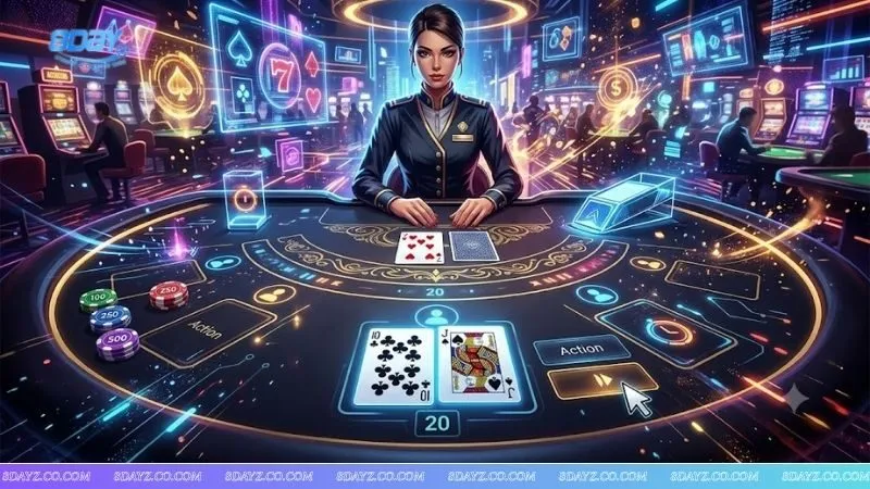 Người chơi áp dụng chiến thuật blackjack để quyết định tách bài khi nhận được đôi Át tại bàn cược trực tuyến.