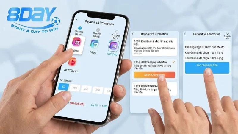 Các bước thao tác nhận thưởng nạp tiền nhanh chóng trong hệ thống khuyến mãi 8DAY cho người mới