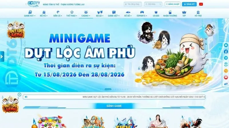 Giao diện website chính thức của sân chơi cá cược 8DAY với thiết kế hiện đại