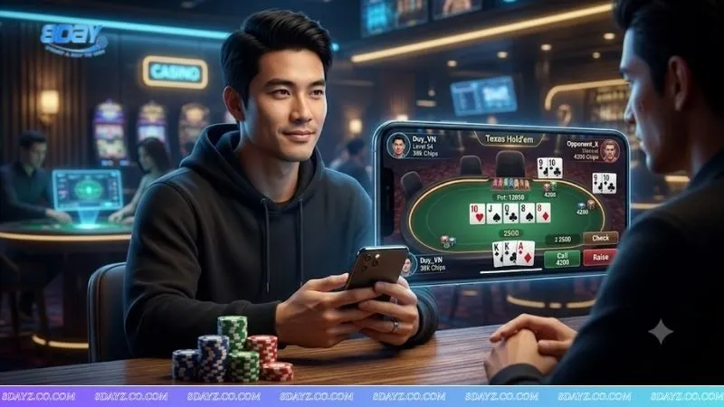 Người chơi Poker đang đưa ra quyết định dựa trên dữ liệu thu thập được từ các vị trí ngồi trong poker khác.