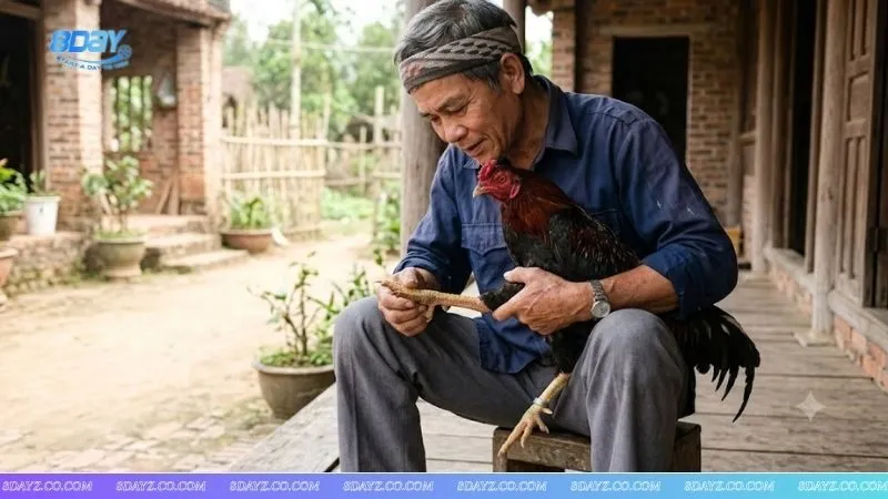 Sư kê đang kiểm tra kỹ lưỡng các đặc điểm sinh học để tránh sai lầm trong cách phân biệt gà đòn và gà cựa.