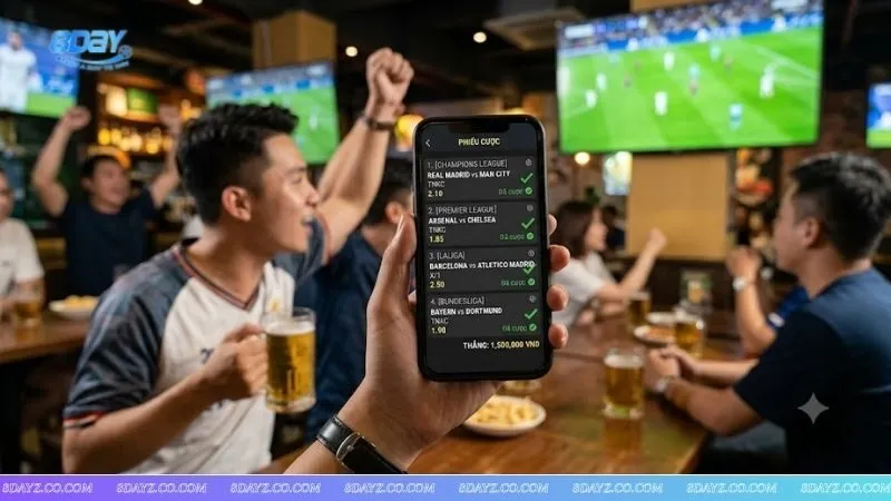 Ví dụ minh họa thực tế về cách tính tiền cược xiên 3 xiên 4 cho một vé cược gồm nhiều trận đấu